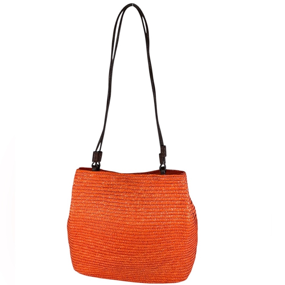 Bright Orange Straw Shoulder Bag 100% Wheat Straw Boho Coastal Summer